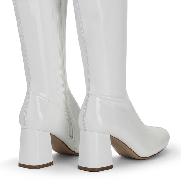 Desire Square Toe Chunky Knee High Gogo Bootscccdddeeeddd - WHITE PATENT PU - 4